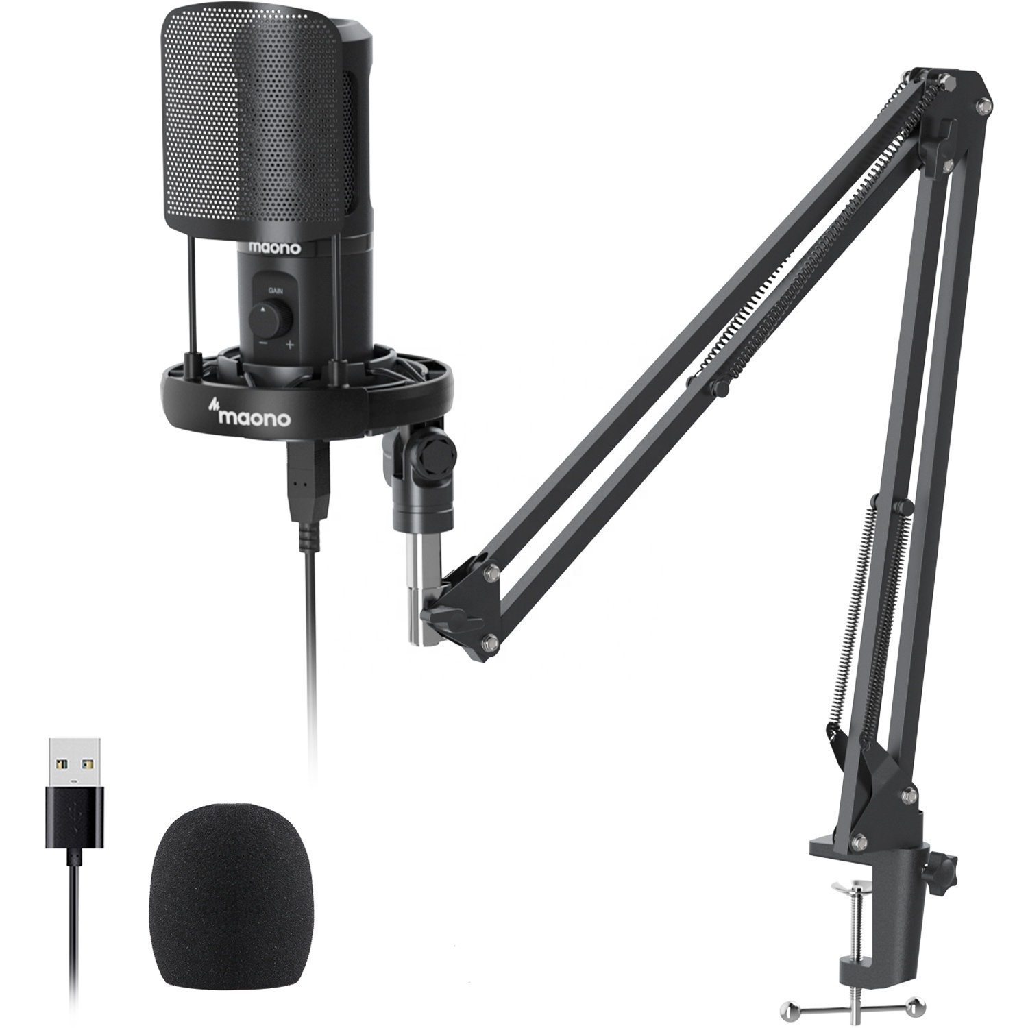 Condenser Microphone Kit - MAONOプロフェッショナルマイクキット、ライブストリーミング用コンデンサーマイク、USBスタジオマイクセット