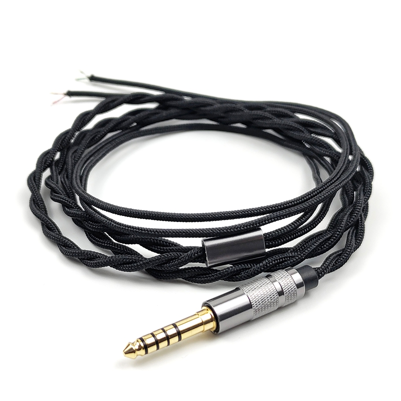 Diy Headphone - イヤホンケーブル用シルバーメッキワイヤーコア,バランスジャック,交換用ナイロンクロス,黒コード,4.4mm