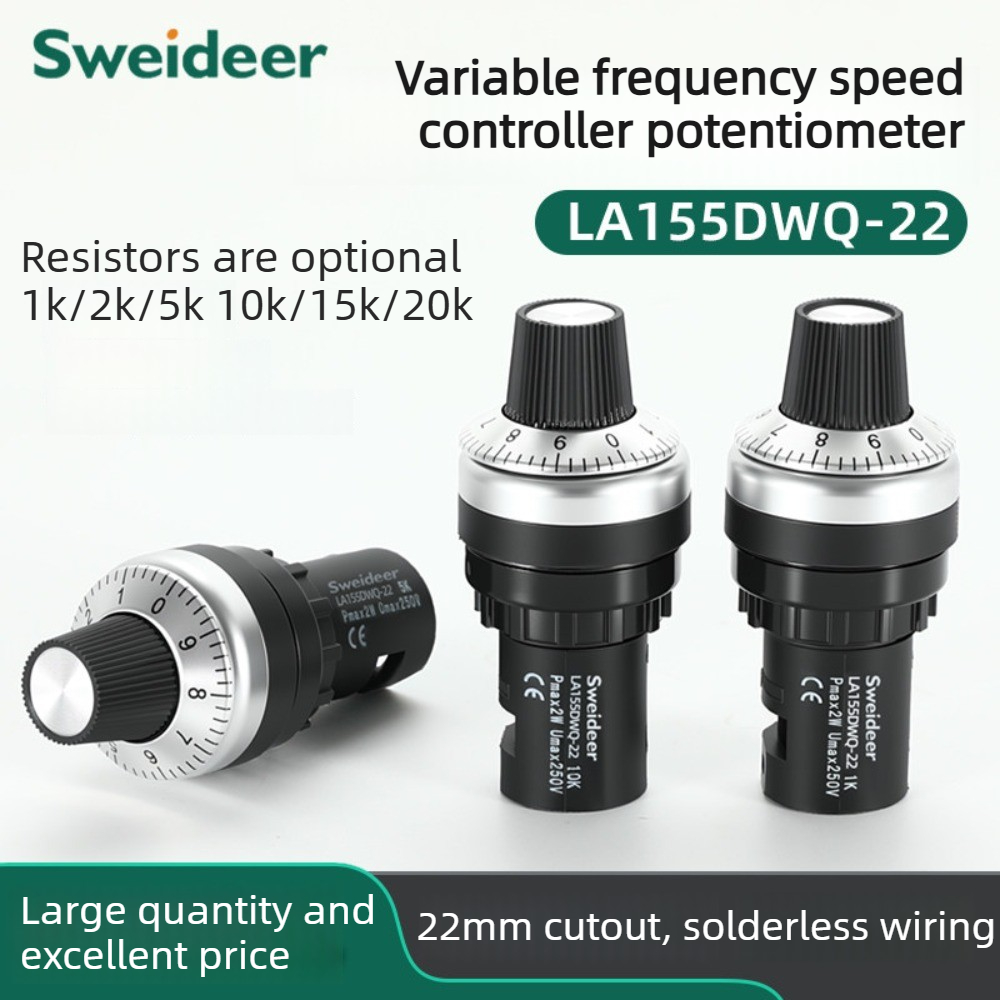 Potentiometer 10K - 22mm ポテンショメータノブスイッチ LA155DWQ-22 シリーズ調整可能な 10K 精密スピードコントローラー周波数コンバーター