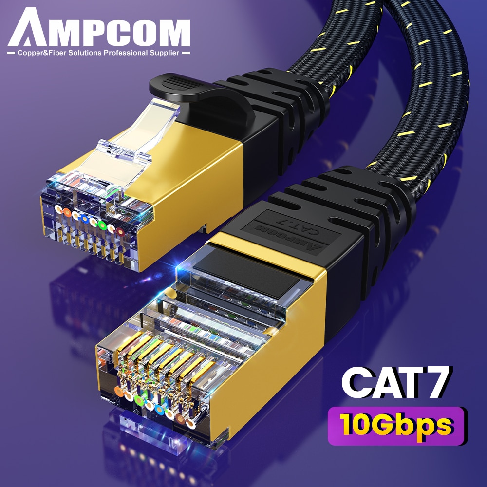 Rj45 Jack - Ampcom cat7イーサネットケーブルフラットランケーブルsftpラウンドrj45ネットワークケーブル猫7インターネットコードルーターモデム用pc ps4パッチケーブル