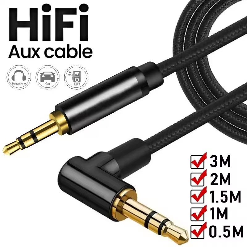 Audio Jumper Wire - AUXケーブル 3.5mmジャック オーディオケーブル オス-オス 編組ワイヤーコード スピーカーワイヤー