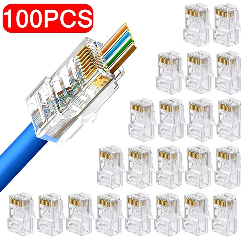 Rj45 Jack - 100個入り RJ45 Cat6 Cat5e パススルーネットワークコネクタ イーサネットケーブル