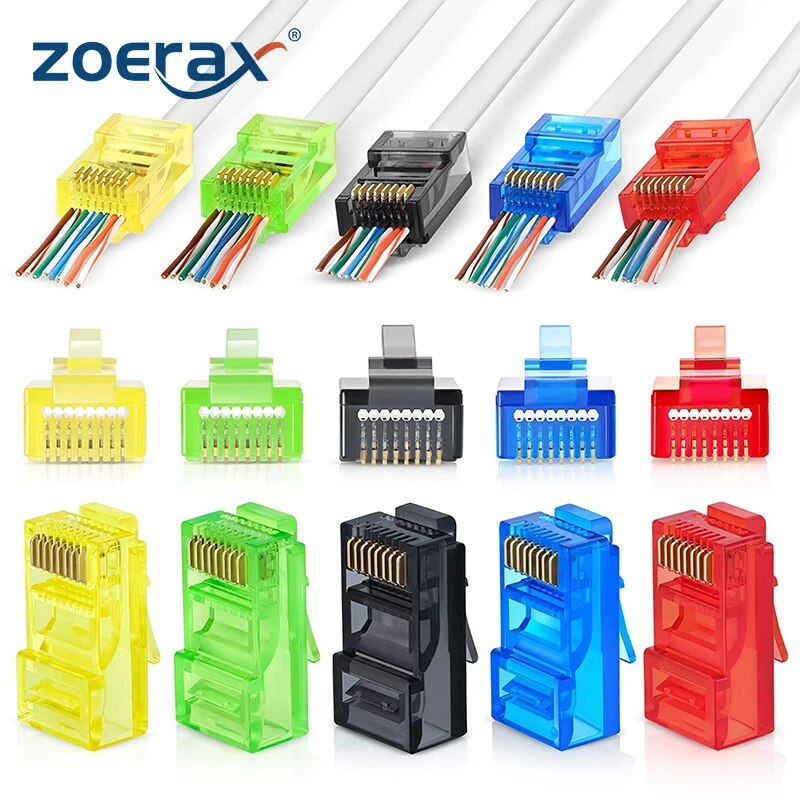 50個のRJ45 Cat6パススルーコネクタ、各種カラーEZ - Rj45 Jack のレビューと価格